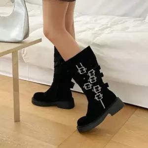 오너클랜 로우힐 봄구두 여자롱부츠 통굽 겨울 여성화 미들힐