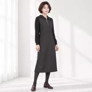 샤트렌 시크 블랙 반집업 카라 롱 원피스 HCDWOP301