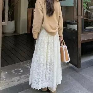 [RGNN4PS0]자수 레이스 여성 기모 캉캉 스커트 롱스커트
