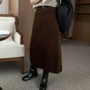 [RGNP48QQ]여성 트임 골덴 롱스커트 벨트사은품 코듀로이
