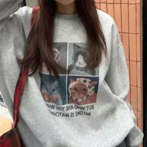 [하프클럽/]고양이 기모 맨투맨 여자맨투맨 커플맨투맨 캐쥬얼맨투맨