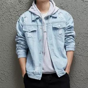 [신상오픈런]데일리 남자 간절기 캐주얼 디스트로이드 찢청 데님 청자켓 데일리 (53145528)