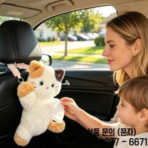 플러시 고양이 모양 차량용 티슈 홀더 시트 뒤에 걸 수 있는 디스펜서 귀여운 동물 냅킨 보관함 내부 여행