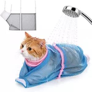 2개입 고양이 목욕 가방 물림 및 긁힘 방지 조절 가능한 반려동물 고정 미용용 메쉬 발톱 깎기 주사