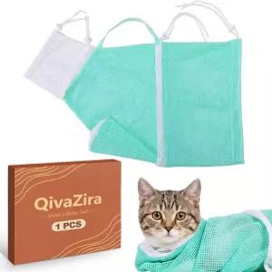 QivaZira 1개입 고양이 목욕 가방 그루밍 백 메쉬 세척 발톱 다듬기 귀 청소 주사 고정용 샤워 네트 용품