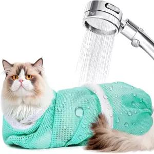 목욕용 고양이 가방 조절 가능한 통기성 메쉬 반려동물 고정 발톱 다듬기 약 및 동물병원 방문용 탈출 방지