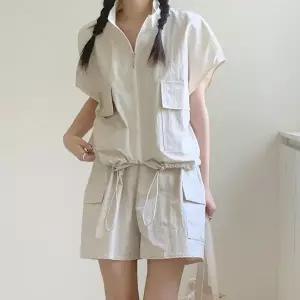 [하프클럽/옷자락]여자 여름 나일론 캐주얼룩 아노락 스트링 조끼 점퍼