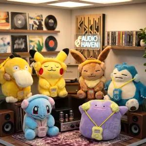 포켓몬 헤드폰 봉제인형 하트 가방고리 12CM 피카츄 밤만호 메타몽 꼬부기 고라파덕 이브이
