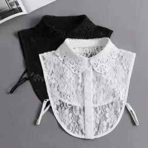 펀칭 예쁜 플라워 목폴라 페이크 레이스 넥케이프 셔츠 카라 패션 자수