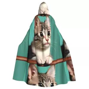 고양이 마법사 후드 튜닉 로브 할로윈 코스프레 망토 블랙
