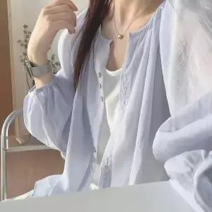 MAKABORO 빅사이즈 여성 자외선 차단 셔츠 라운드넥 여름 루즈핏 캐주얼 긴팔 셔츠