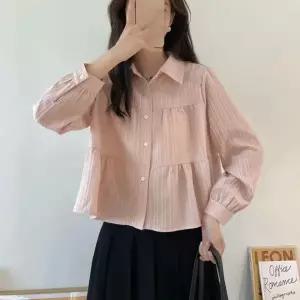 여성용 셔츠 숏 프렌치 버튼 가벼운 심플한 레이어드 예쁜셔츠 긴팔셔츠 WHY