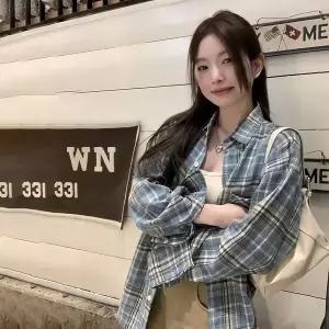 여성 체크 셔츠 루즈핏 긴팔 얇은 남방 캐주얼 베이직 난방