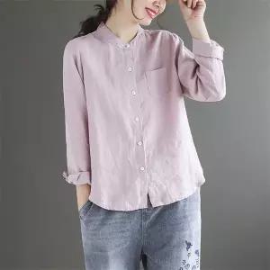 여성 면 마 차이나 긴팔 셔츠 봄 가을 얇은 루즈핏 슬림핏 캐주얼 린넨 상의 HW2612