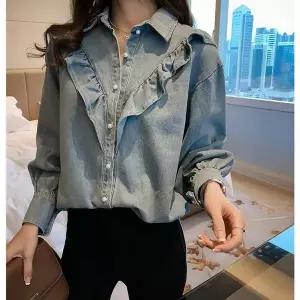봄가을 여성 캐주얼 루즈핏 프릴 데님 긴팔셔츠 BCS04
