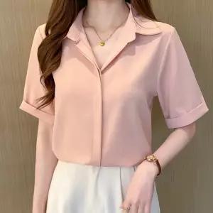 여성 여름 오픈 카라 반팔 셔츠 블라우스