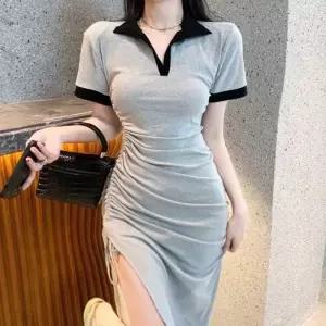 [RGKN1474]반팔 카라 셔링 타이트핏 원피스 날씬해 보이는