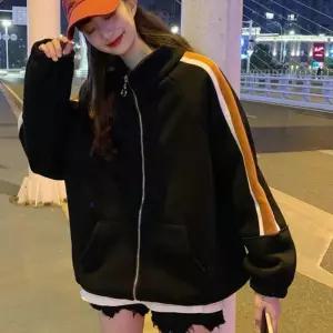여성 겨울 기모안감 슬리브 배색라인 캐주얼긴팔 집업 기본후드자켓 Ty542AF 캐주얼자켓 점퍼