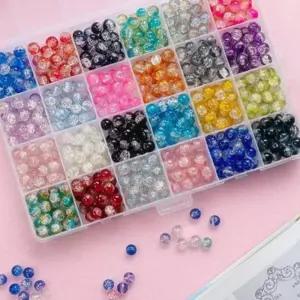 24칸 크리스탈 비즈 8mm 크렉무늬 유리구슬 600pcs 팔찌만들기 Lk1D74B 간편세트 부자재
