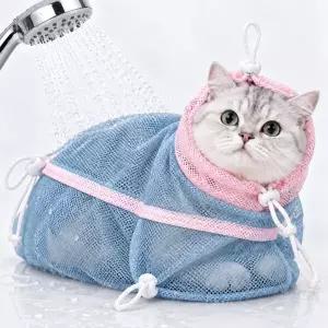 고양이 목욕용 가방 긁힘 방지 메쉬 그루밍 안전 발톱 다듬기 귀 청소 약 복용 및 동물병원 방문용 조절