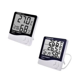HTC-1 LCD 전자 디지털 온습도계 실내외 기상 관측소 시계 포함