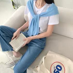 [하프클럽/옷자락]여자 여름 파스텔 레이어드 페이크 숄 니트 가디건