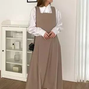 [하프클럽/옷자락]여자 가을하객룩원피스 나시 스퀘어넥 박시 롱원피스