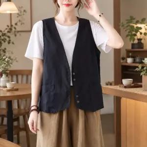 여성 린넨 조끼 봄가을 베스트 루즈핏 민소매 아우터