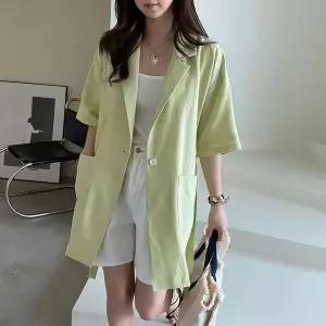 [하프클럽/옷자락]여자 여름 린넨 하객룩 벨티드 루즈핏 하프 자켓