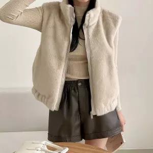 [하프클럽/옷자락]여자 겨울 부드러운 페이크퍼 밴딩 하이넥 집업 조끼