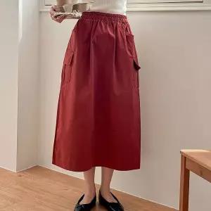 [하프클럽/옷자락]여자 가을 카고 뒤트임 밴딩 A라인 빅사이즈 롱스커트