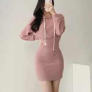 OP12939 여자 캐주얼 골지 후드원피스 가오리 긴팔 미니원피스 (0929)