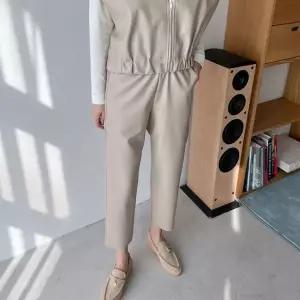 여성 가을 레자 고무줄바지 비건레더 일자 배기 팬츠