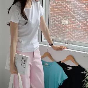 [하프클럽/신상오픈런]펀칭니트 바인딩 시스루 슬림 반팔티셔츠 슬림핏