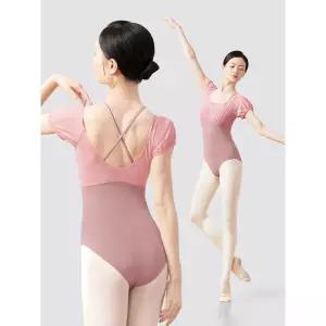 성인발레복 퍼프 레오타드 슬리브 취미 브릭레드 로즈핑크