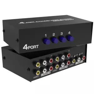 Fosmon 4-Way RCA 스플리터 AV 스위처 4-in-1 아웃 오디오 비디오 셀렉터 박스 HDTV STB DVD 레트로 게임