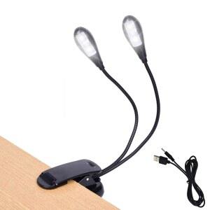 음악 스탠드 조명, LED 북라이트 1/2/4/10 팩 클립, USB 및 AAA 배터리 작동, 침대 내 독서등, 4단계 밝기, 뮤지션, 피아노 연주자, 악보, 여행(듀얼 암)에 이상적입니다