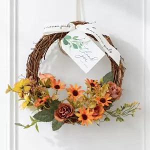 가을 로즈 데이지 조화 리스 벽장식 21x21cm 2컬러 인테리어 벽걸이 현관 문 꾸미기 소품