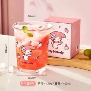 산리오 유리컵 캐릭터 큐티 투명 유리 컵