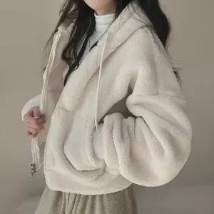 친절한탄씨 여성후드집업 양털 세미크롭 후드집업 여성후드집업 여자후드집업 양털후드집업