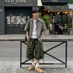 AGG 1015M 남자 카모 밀리터리 스트링 카고 버뮤다 밴딩 팬츠