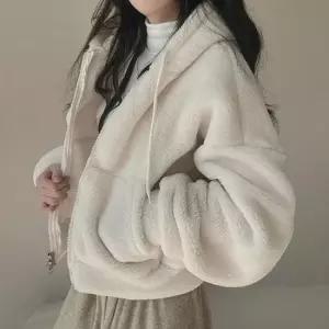 친절한탄씨 양털 세미크롭 후드집업 겨울아우터 여자 여성 양털 크롭 후드집업 여성후드집업