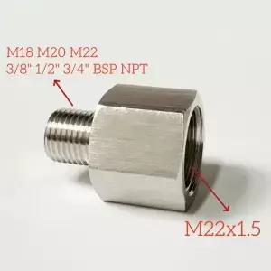 M22x1.5 암-수 M18 M20 M22 3/8 1/2 3/4 BSP NPT 304 스테인리스 스틸 고압 파이프 피팅 어댑터 커넥터