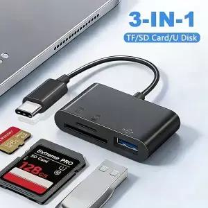 3 in 1 카드 리더 허브 어댑터 타입C to TF SD USB C 아너 삼성 레드미 메모리 변환기