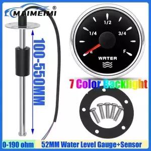 0190옴 수위 센서 52mm 게 7색 LED 수위계 표시기 해양 요트 보트 자동차용 12V/24V