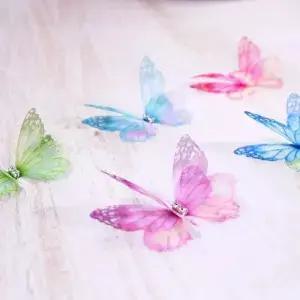 50Pcs 3D Organza 패브릭 나비 아플리케 더블 레이어 그라디언트 색상 시뮬레이션 메쉬 패치 반투명