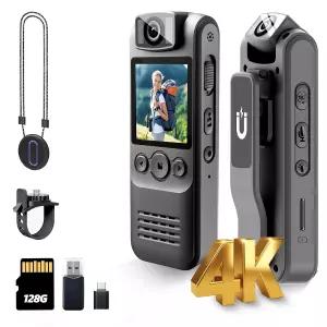 4K 128GB 회전형 바디캠 웨어러블 메라 마그네틱 클립 바이크 마운트 포함
