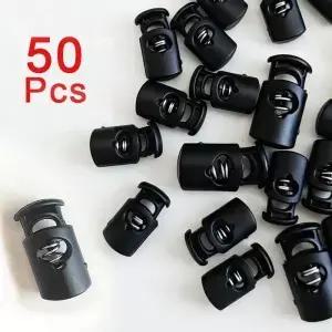 50개 플라스틱 코드 스프링 토글 클립 클램프 (스트링 로프 끈 신발끈 옷끈용) 블랙 싱글 홀