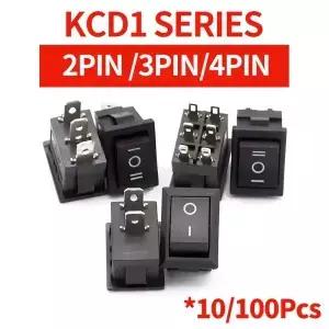 10/100개 2/3/4핀 KCD1 로커 스위치 15*21mm 6A 250V AC/10A 125V ONOFF 빨간색 녹색 조명
