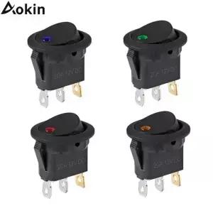 4/8/12pcs 12V 20A 로커 토글 스위치 3핀 유선 원형 LED 조명 전원 켜기 끄기 SPST 자동차 트럭 차량용